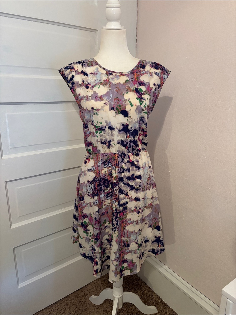 Collective Concepts Abstract Floral Cap-Sleeve Mini Dress in Multi-Color